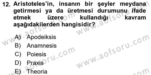 Felsefe Dersi 2016 - 2017 Yılı 3 Ders Sınav Soruları 12. Soru