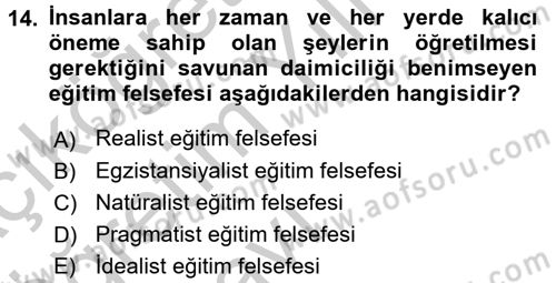 Felsefe Dersi 2016 - 2017 Yılı 3 Ders Sınav Soruları 14. Soru