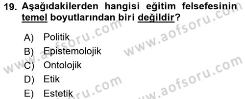 Felsefe Dersi 2016 - 2017 Yılı 3 Ders Sınav Soruları 19. Soru