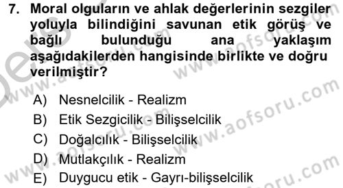 Felsefe Dersi 2016 - 2017 Yılı 3 Ders Sınav Soruları 7. Soru
