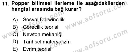 Felsefe Dersi 2016 - 2017 Yılı (Vize) Ara Sınav Soruları 11. Soru