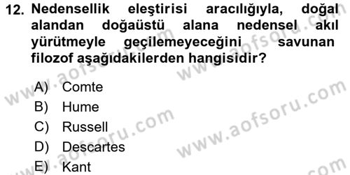 Felsefe Dersi Ara Sınavı Deneme Sınav Soruları 12. Soru