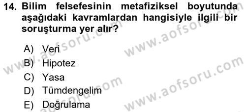 Felsefe Dersi Ara Sınavı Deneme Sınav Soruları 14. Soru