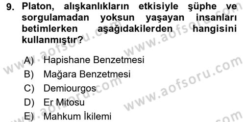 Felsefe Dersi 2016 - 2017 Yılı (Vize) Ara Sınav Soruları 9. Soru