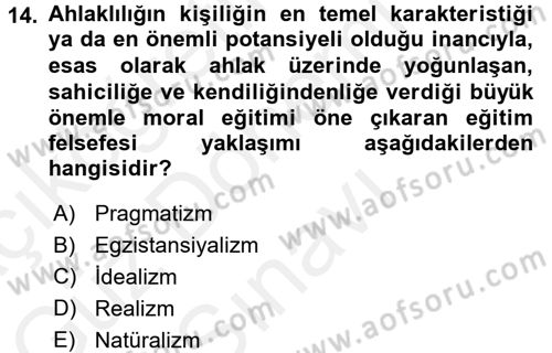 Felsefe Dersi 2016 - 2017 Yılı (Final) Dönem Sonu Sınav Soruları 14. Soru