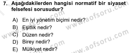 Felsefe Dersi 2016 - 2017 Yılı (Final) Dönem Sonu Sınav Soruları 7. Soru