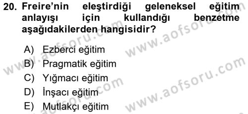 Felsefe Dersi 2017 - 2018 Yılı 3 Ders Sınav Soruları 20. Soru