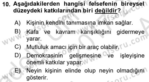 Felsefe Dersi Ara Sınavı Deneme Sınav Soruları 10. Soru