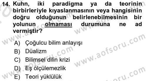Felsefe Dersi 2017 - 2018 Yılı (Vize) Ara Sınav Soruları 14. Soru
