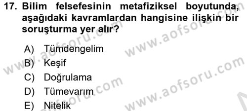 Felsefe Dersi Ara Sınavı Deneme Sınav Soruları 17. Soru