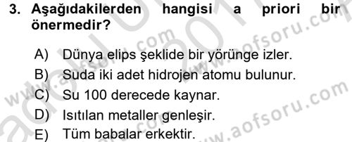 Felsefe Dersi Ara Sınavı Deneme Sınav Soruları 3. Soru