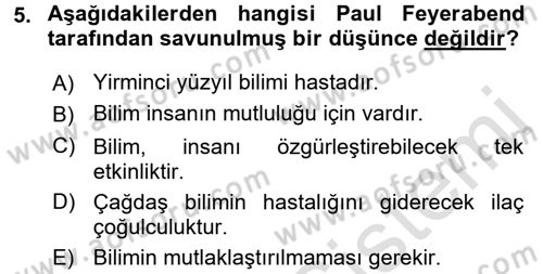 Felsefe Dersi Ara Sınavı Deneme Sınav Soruları 5. Soru