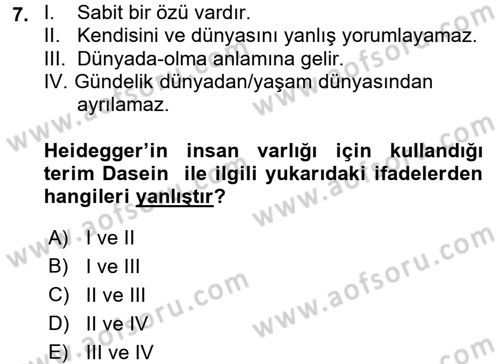 Felsefe Dersi 2017 - 2018 Yılı (Vize) Ara Sınav Soruları 7. Soru