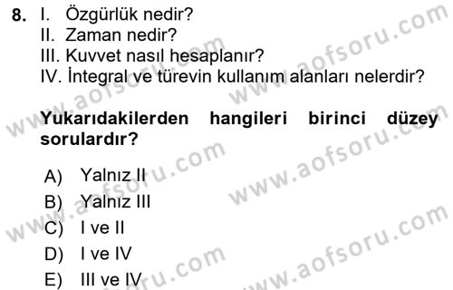 Felsefe Dersi Ara Sınavı Deneme Sınav Soruları 8. Soru