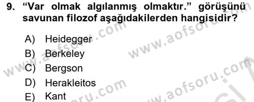 Felsefe Dersi 2017 - 2018 Yılı (Vize) Ara Sınav Soruları 9. Soru