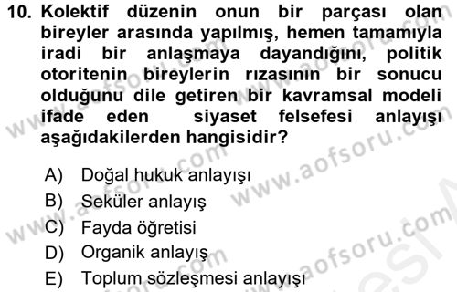 Felsefe Dersi 2017 - 2018 Yılı (Final) Dönem Sonu Sınav Soruları 10. Soru