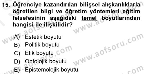 Felsefe Dersi 2017 - 2018 Yılı (Final) Dönem Sonu Sınav Soruları 15. Soru