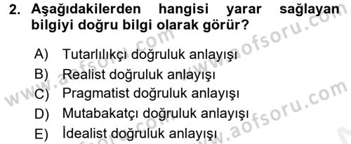 Felsefe Dersi 2017 - 2018 Yılı (Final) Dönem Sonu Sınav Soruları 2. Soru