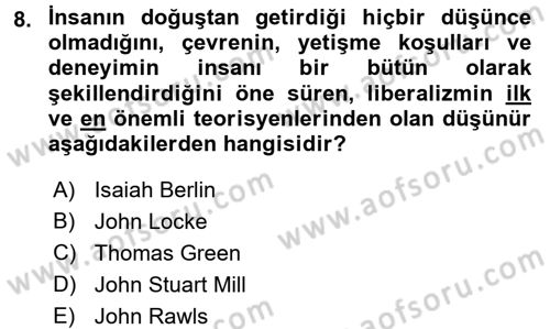 Felsefe Dersi 2017 - 2018 Yılı (Final) Dönem Sonu Sınav Soruları 8. Soru