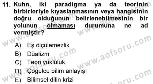 Felsefe Dersi 2018 - 2019 Yılı 3 Ders Sınav Soruları 11. Soru