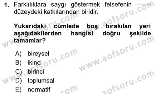 Felsefe Dersi 2018 - 2019 Yılı (Vize) Ara Sınav Soruları 1. Soru