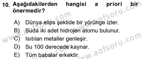 Felsefe Dersi Ara Sınavı Deneme Sınav Soruları 10. Soru