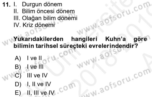 Felsefe Dersi Ara Sınavı Deneme Sınav Soruları 11. Soru