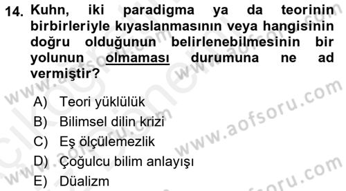 Felsefe Dersi Ara Sınavı Deneme Sınav Soruları 14. Soru