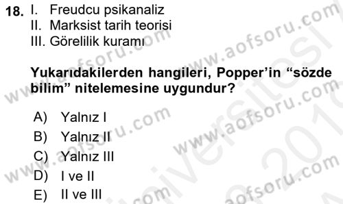 Felsefe Dersi Ara Sınavı Deneme Sınav Soruları 18. Soru
