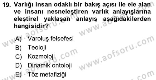 Felsefe Dersi Ara Sınavı Deneme Sınav Soruları 19. Soru
