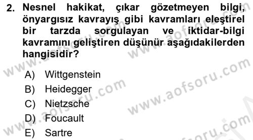 Felsefe Dersi 2018 - 2019 Yılı (Vize) Ara Sınav Soruları 2. Soru