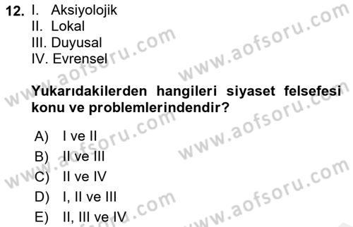 Felsefe Dersi 2018 - 2019 Yılı (Final) Dönem Sonu Sınav Soruları 12. Soru