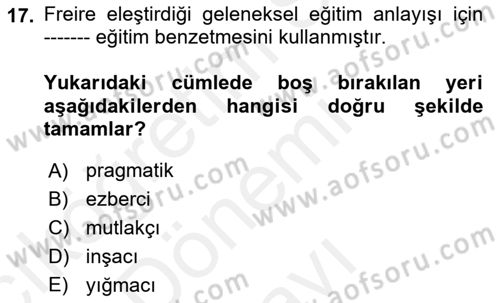 Felsefe Dersi 2018 - 2019 Yılı (Final) Dönem Sonu Sınav Soruları 17. Soru
