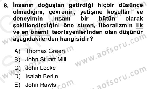 Felsefe Dersi 2018 - 2019 Yılı (Final) Dönem Sonu Sınav Soruları 8. Soru