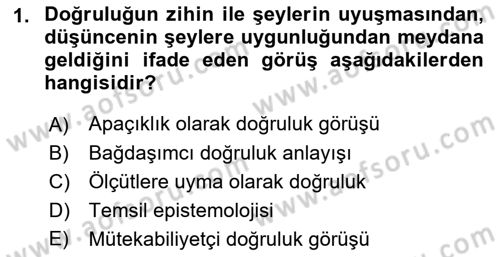 Felsefe Dersi 2018 - 2019 Yılı Yaz Okulu Sınav Soruları 1. Soru