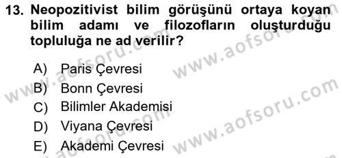 Felsefe Dersi 2018 - 2019 Yılı Yaz Okulu Sınav Soruları 13. Soru