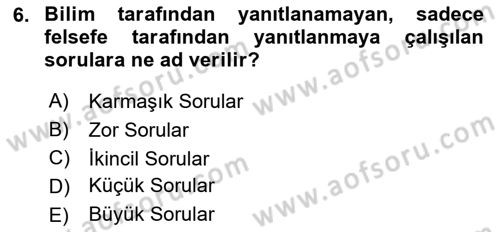 Felsefe Dersi 2018 - 2019 Yılı Yaz Okulu Sınav Soruları 6. Soru