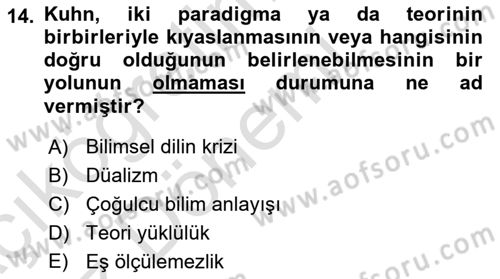 Felsefe Dersi Ara Sınavı Deneme Sınav Soruları 14. Soru
