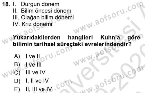 Felsefe Dersi Ara Sınavı Deneme Sınav Soruları 18. Soru