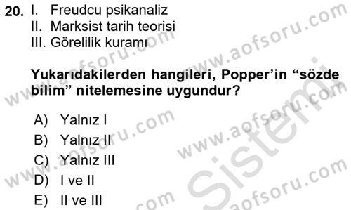 Felsefe Dersi Ara Sınavı Deneme Sınav Soruları 20. Soru