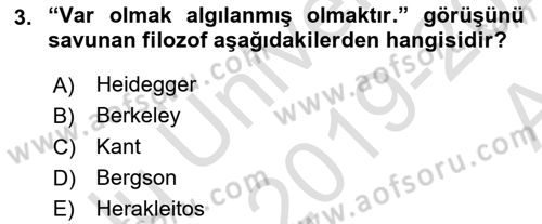 Felsefe Dersi Ara Sınavı Deneme Sınav Soruları 3. Soru