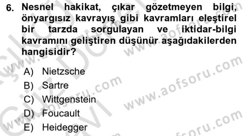 Felsefe Dersi Ara Sınavı Deneme Sınav Soruları 6. Soru