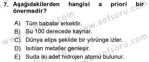Felsefe Dersi Ara Sınavı Deneme Sınav Soruları 7. Soru