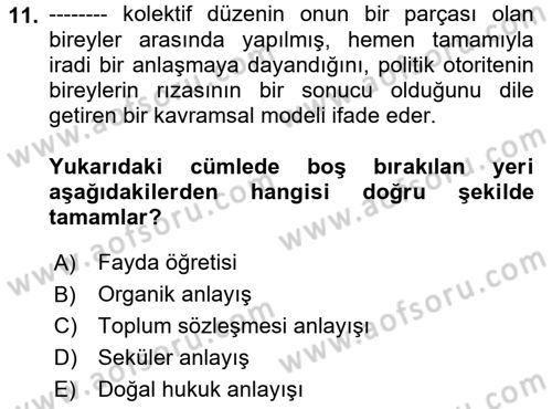 Felsefe Dersi 2019 - 2020 Yılı (Final) Dönem Sonu Sınav Soruları 11. Soru
