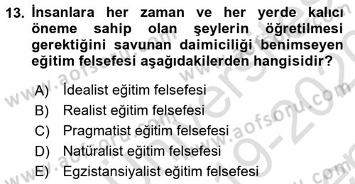 Felsefe Dersi 2019 - 2020 Yılı (Final) Dönem Sonu Sınav Soruları 13. Soru