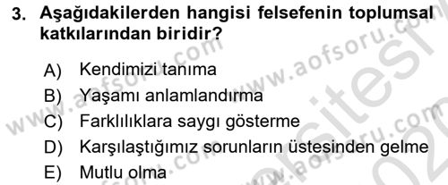 Felsefe Dersi 2019 - 2020 Yılı (Final) Dönem Sonu Sınav Soruları 3. Soru