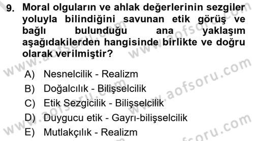Felsefe Dersi 2019 - 2020 Yılı (Final) Dönem Sonu Sınav Soruları 9. Soru