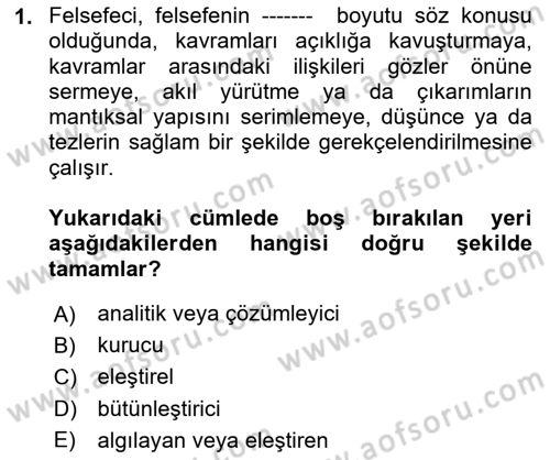 Felsefe Dersi 2020 - 2021 Yılı Yaz Okulu Sınav Soruları 1. Soru