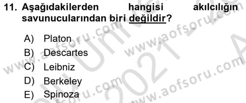Felsefe Dersi Ara Sınavı Deneme Sınav Soruları 11. Soru