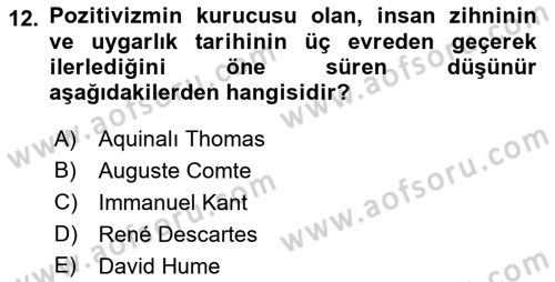 Felsefe Dersi Ara Sınavı Deneme Sınav Soruları 12. Soru